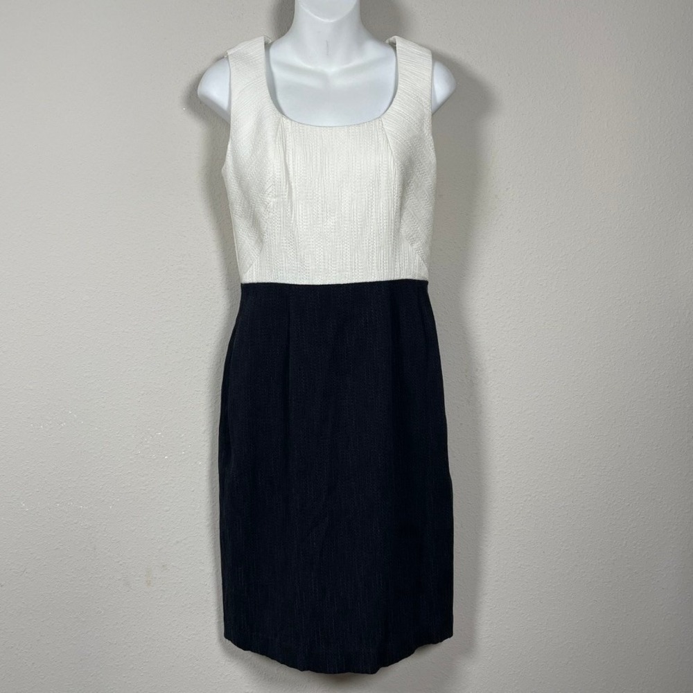 Kay Unger Sheath Dress Women 4 Black White Colorblock Textured Sleeveless Office
